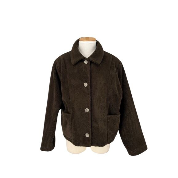 Nils Resort Collection Fleece Jacket Brown Large Cozycore Button Front Lined - Picture 1 of 13